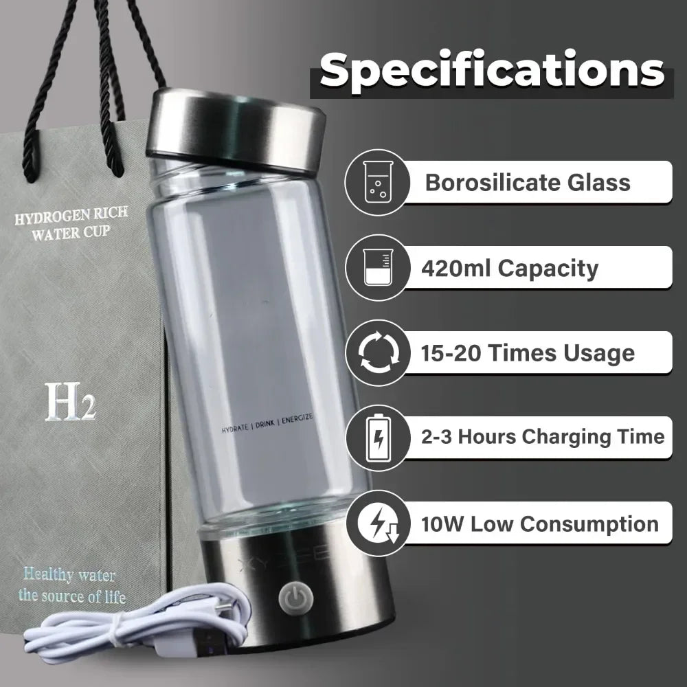 Portable Rechargeable Hydrogen Water Bottle Generator