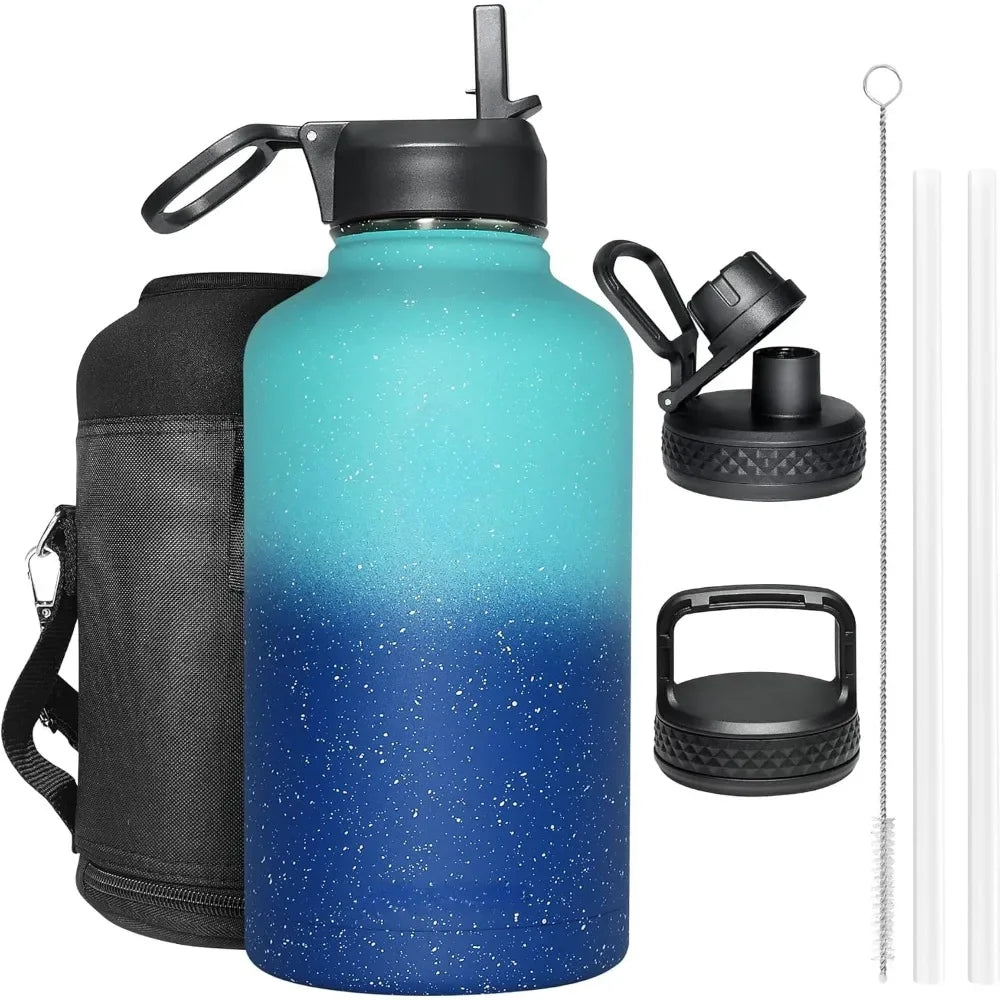 Large water bottle with straw