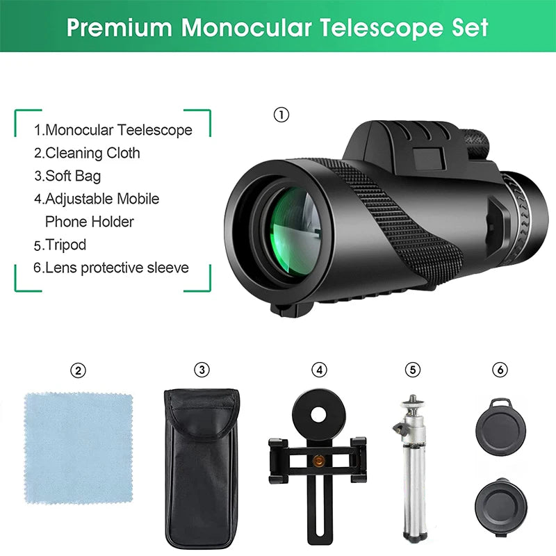 80x100 HD Zoom Powerful Monocular Telescope,