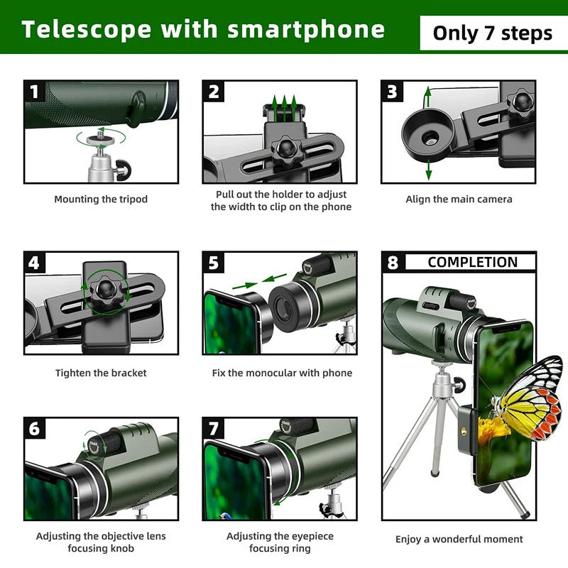 80x100 HD Zoom Powerful Monocular Telescope,