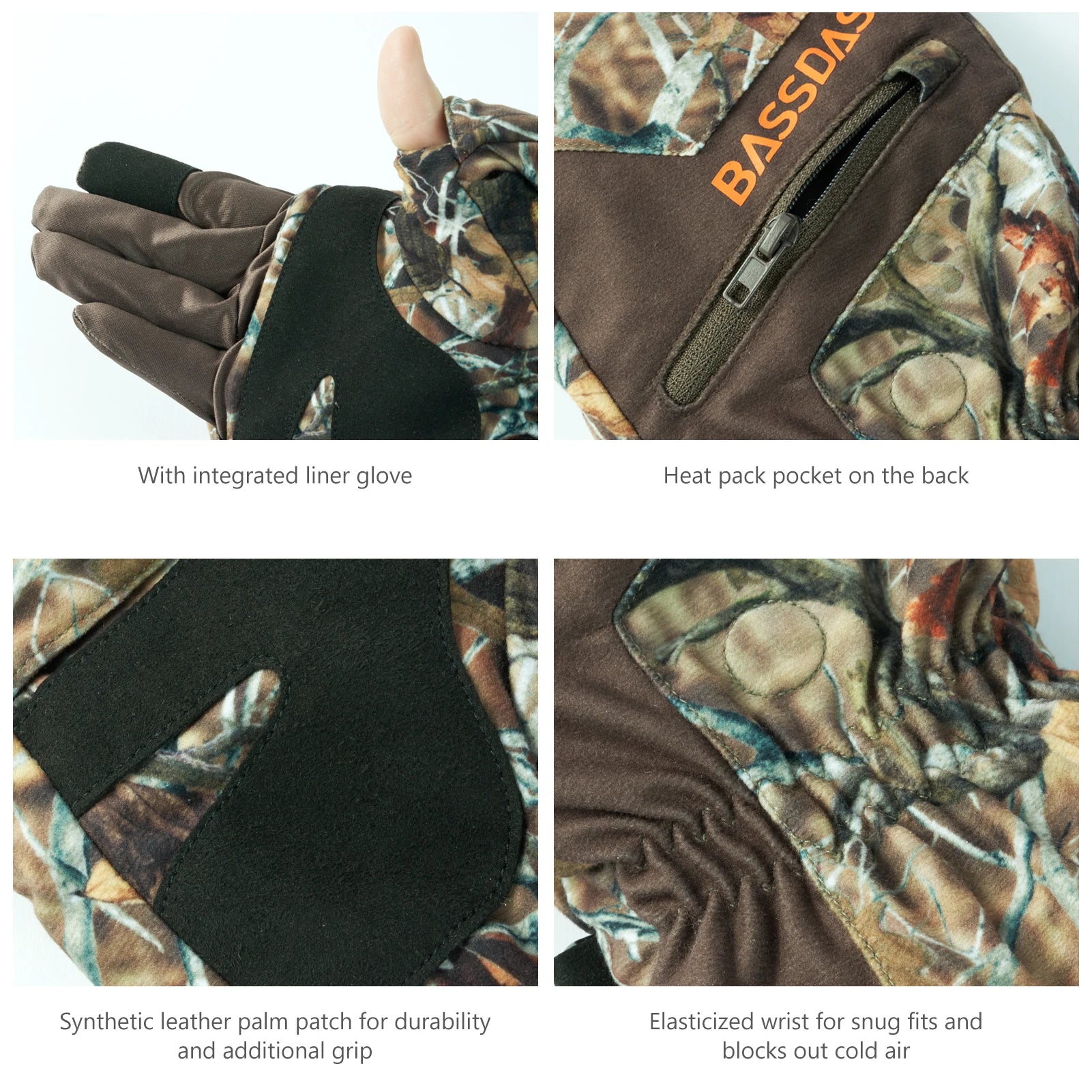 BASSDASH Men’s Insulated Mittens Winter Camo Hunting Gloves