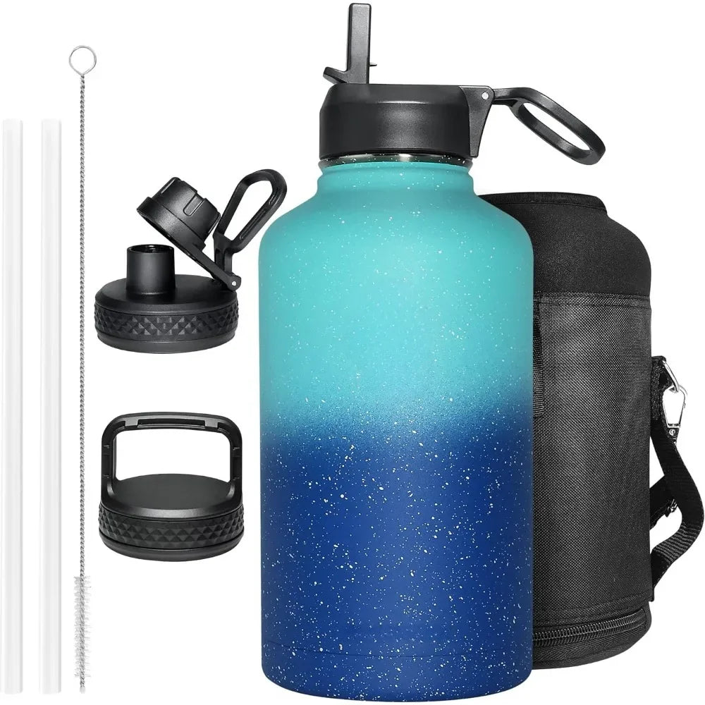 Large water bottle with straw